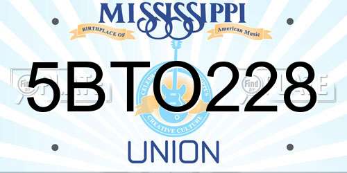 5BTO228 Mississippi License Plate