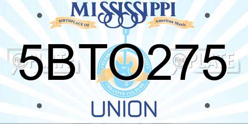 5BTO275 Mississippi License Plate