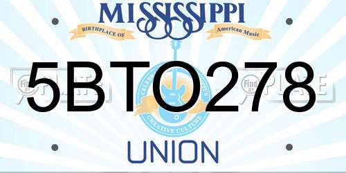 5BTO278 Mississippi License Plate