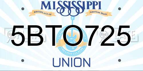 5BTO725 Mississippi License Plate