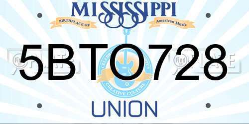 5BTO728 Mississippi License Plate