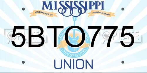 5BTO775 Mississippi License Plate