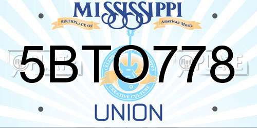 5BTO778 Mississippi License Plate