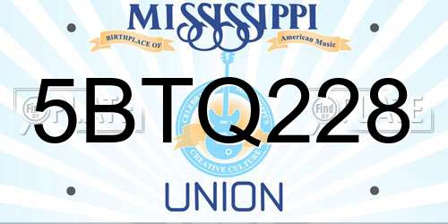 5BTQ228 Mississippi License Plate