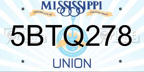 5BTQ278 Mississippi License Plate