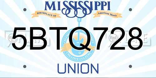 5BTQ728 Mississippi License Plate