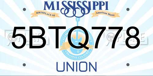 5BTQ778 Mississippi License Plate