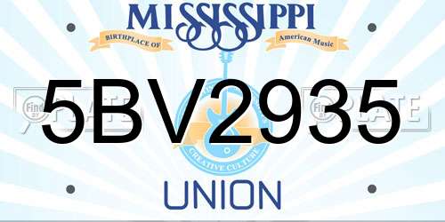 5BV2935 Mississippi License Plate