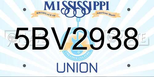 5BV2938 Mississippi License Plate