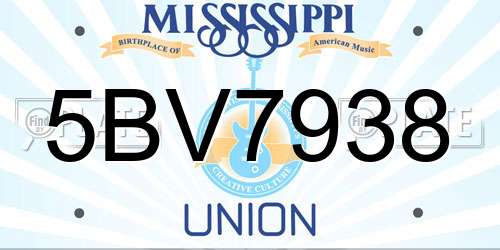 5BV7938 Mississippi License Plate