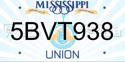 5BVT938 Mississippi License Plate
