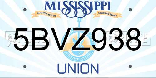 5BVZ938 Mississippi License Plate