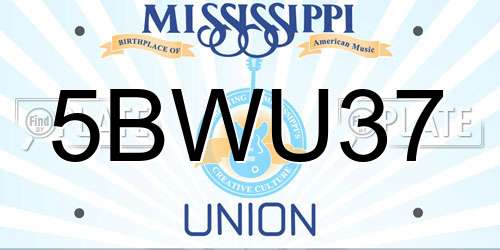 5BWU37 Mississippi License Plate