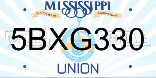 5BXG330 Mississippi License Plate