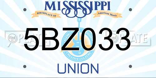 5BZ033 Mississippi License Plate