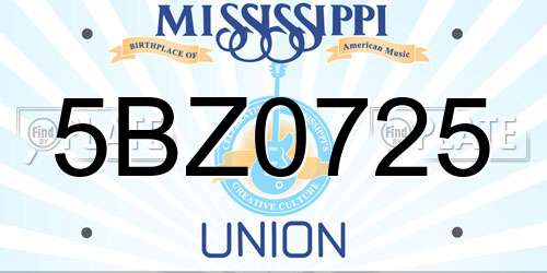 5BZ0725 Mississippi License Plate