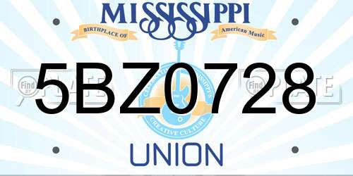 5BZ0728 Mississippi License Plate