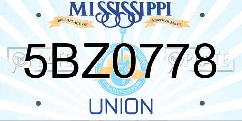 5BZ0778 Mississippi License Plate