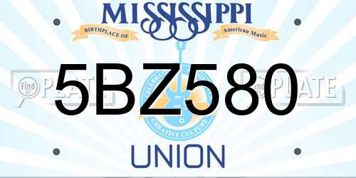 5BZ580 Mississippi License Plate