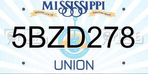 5BZD278 Mississippi License Plate
