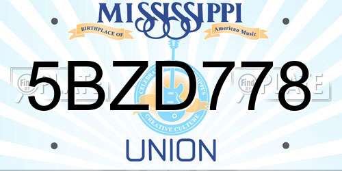 5BZD778 Mississippi License Plate