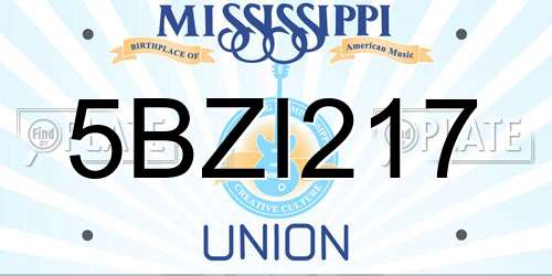 5BZI217 Mississippi License Plate