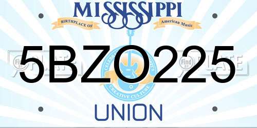 5BZO225 Mississippi License Plate