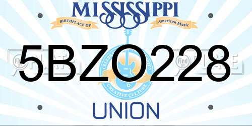 5BZO228 Mississippi License Plate