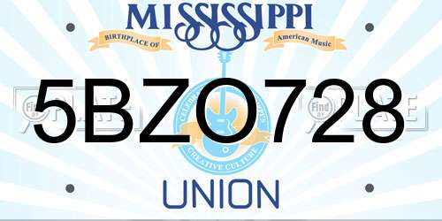 5BZO728 Mississippi License Plate
