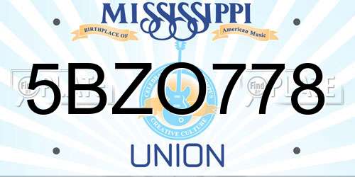 5BZO778 Mississippi License Plate