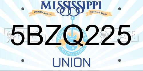 5BZQ225 Mississippi License Plate