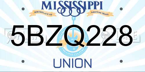 5BZQ228 Mississippi License Plate