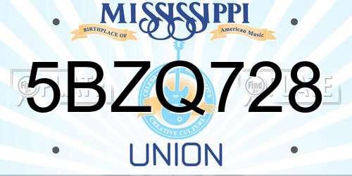 5BZQ728 Mississippi License Plate