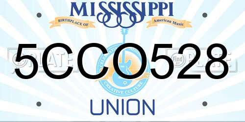 5CCO528 Mississippi License Plate