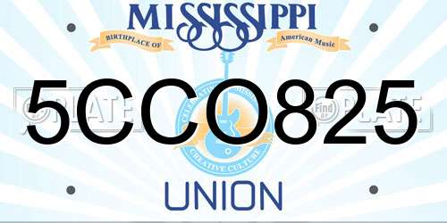 5CCO825 Mississippi License Plate