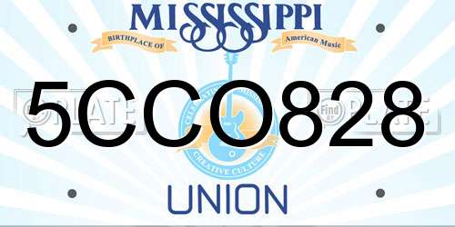 5CCO828 Mississippi License Plate