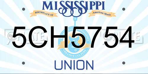 5CH5754 Mississippi License Plate