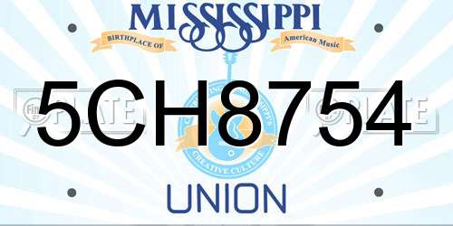 5CH8754 Mississippi License Plate