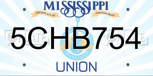 5CHB754 Mississippi License Plate