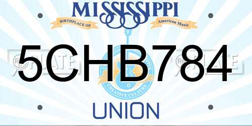 5CHB784 Mississippi License Plate