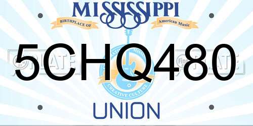 5CHQ480 Mississippi License Plate