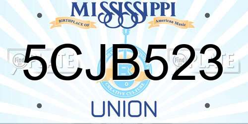 5CJB523 Mississippi License Plate