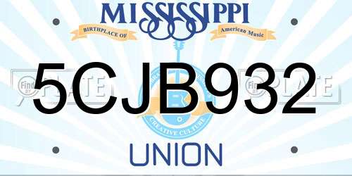5CJB932 Mississippi License Plate