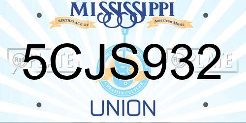 5CJS932 Mississippi License Plate