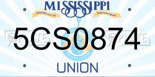 5CS0874 Mississippi License Plate