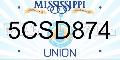 5CSD874 Mississippi License Plate