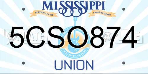 5CSO874 Mississippi License Plate