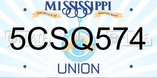 5CSQ574 Mississippi License Plate