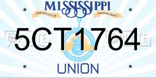 5CT1764 Mississippi License Plate