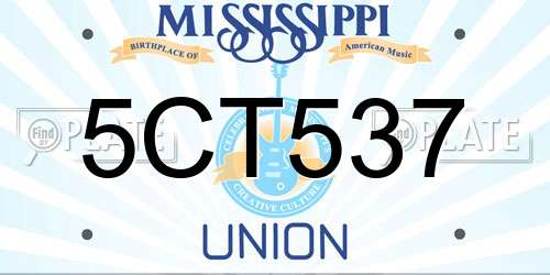 5CT537 Mississippi License Plate